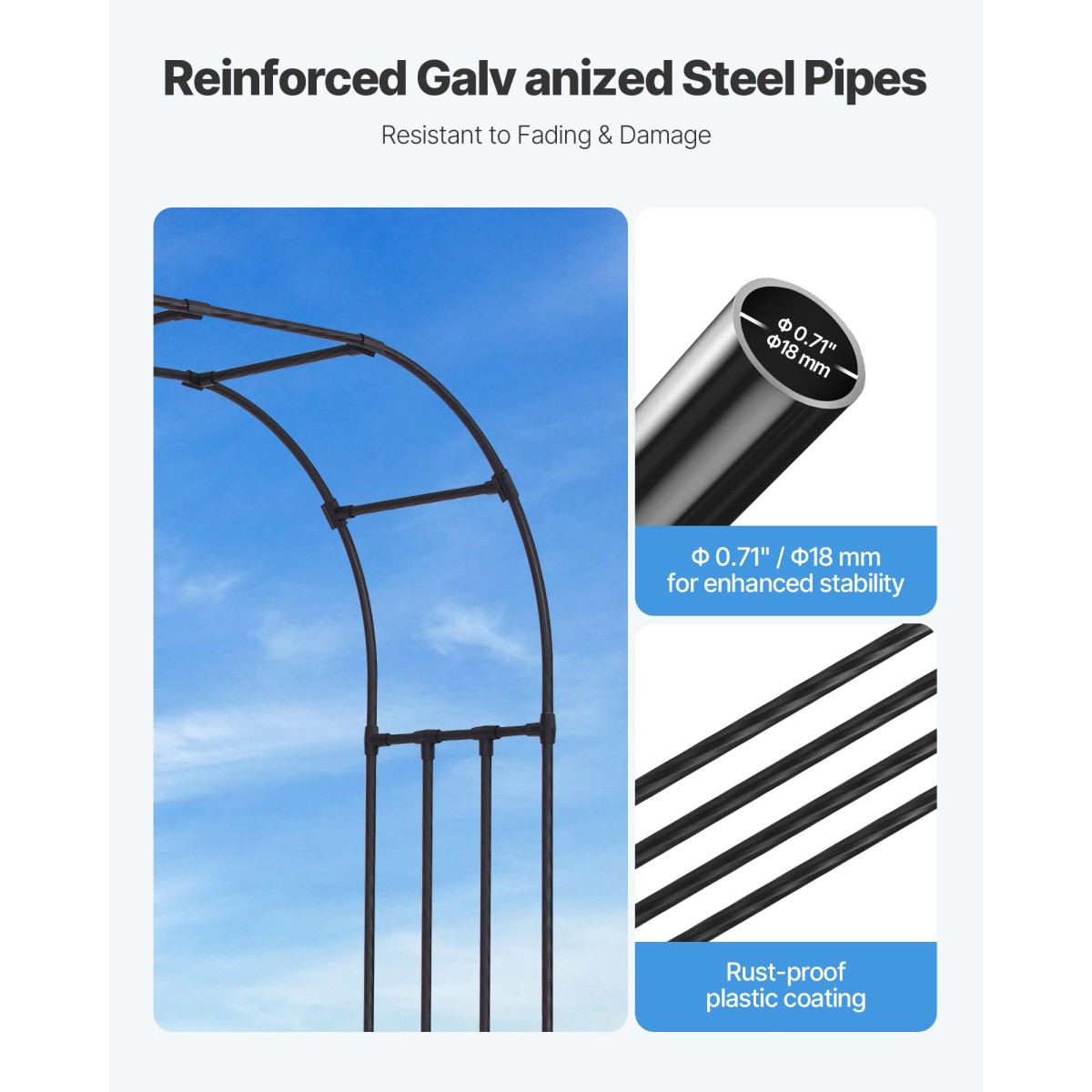 VEVOR Garden Arbor, 2,4 (Υ) x 3,2 (Π) x 0,4 (Β) m Μεταλλική Αψίδα, Στιβαρή Αψίδα Καφασωτών εξωτερικού χώρου με Πασσάλους, Εύκολη Συναρμολόγηση, Πέργκολα Arbor for Plant Climbing Yard Lawn Wedding Party Decoration