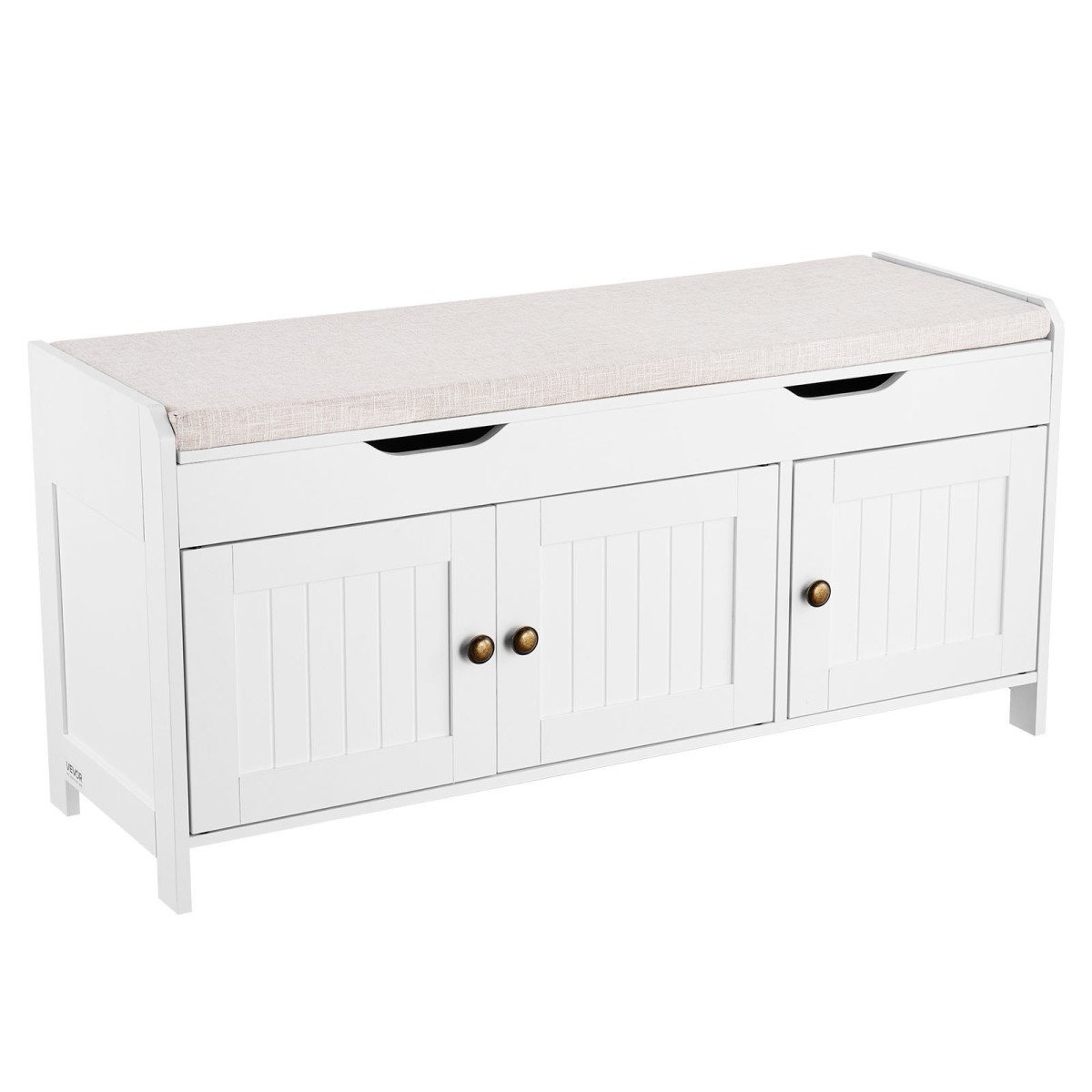 Πάγκος παπουτσιών VEVOR, 1050 x 350 x 503 mm Πάγκος εισόδου με χώρο αποθήκευσης στο επάνω μέρος και μαξιλάρι καθίσματος, ράφι αποθήκευσης παπουτσιών 250 lbs με 3 ντουλάπια και ρυθμιζόμενο ύψος, για υπνοδωμάτιο, διάδρομο, λευκό + μαύρο