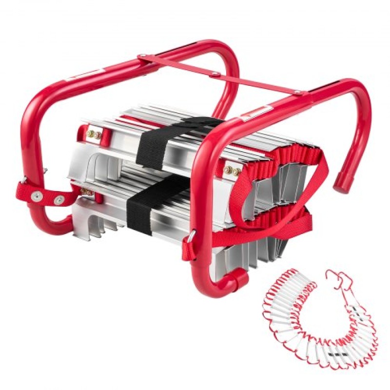 VEVOR Fire Escape Ladder, 5-6 ορόφων 15,24m αναδιπλούμενη πυροσβεστική σκάλα έκτακτης ανάγκης, ελαφριές σκάλες διαφυγής ασφαλείας από κράμα αλουμινίου με στιβαρό πολυεστερικό ιμάντα, αντιολισθητικά & φαρδιά σκαλοπάτια, μέγιστη φόρτωση 453 KG