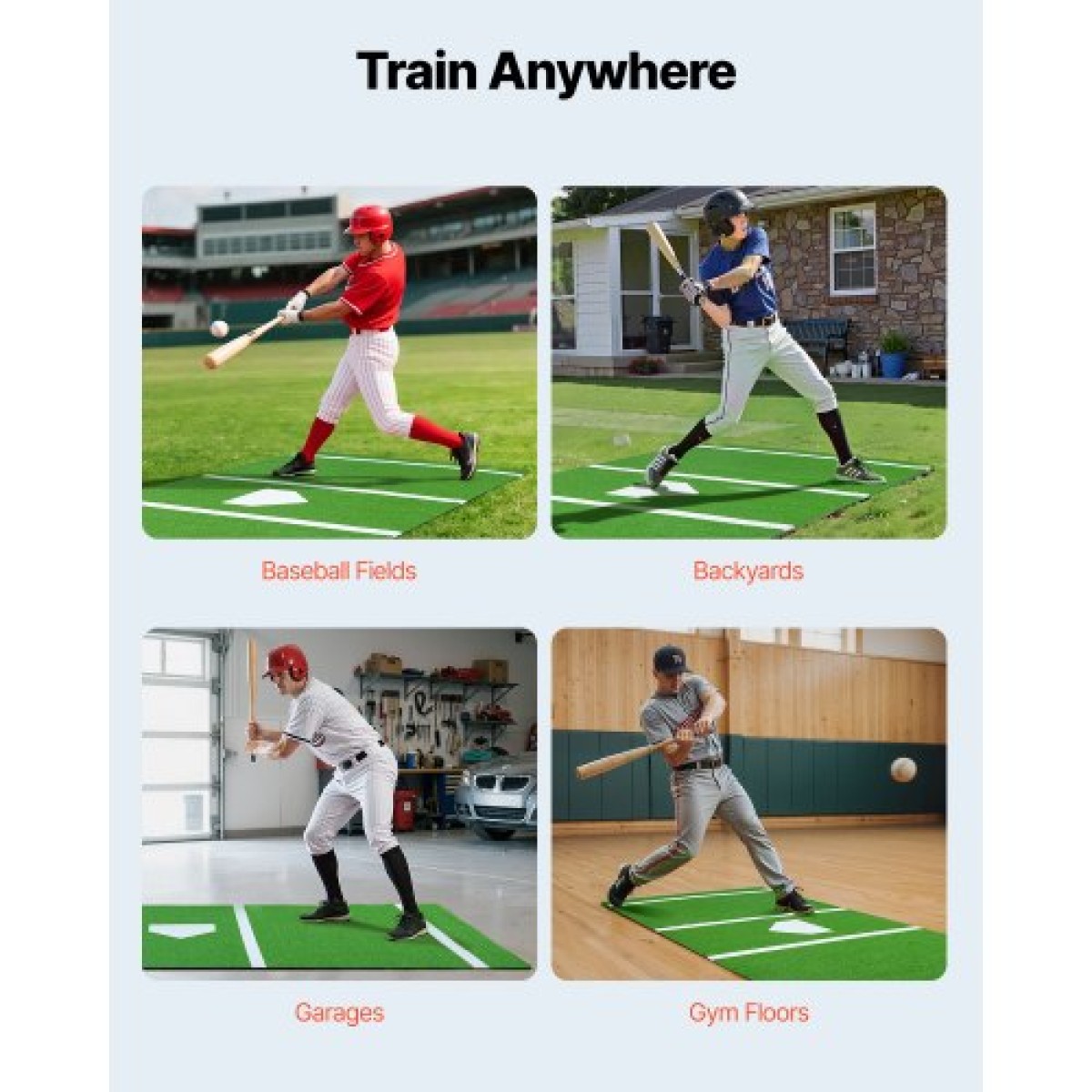 VEVOR Baseball Hitting Mat, 366x183cm Batting Cage Mat, Batters Box Turf Mats, Softball Batting Practice Equipment with Home Plate and Anti Fade Turf, Φορητό βοήθημα προπόνησης για εσωτερικούς εξωτερικούς χώρους, πράσινο