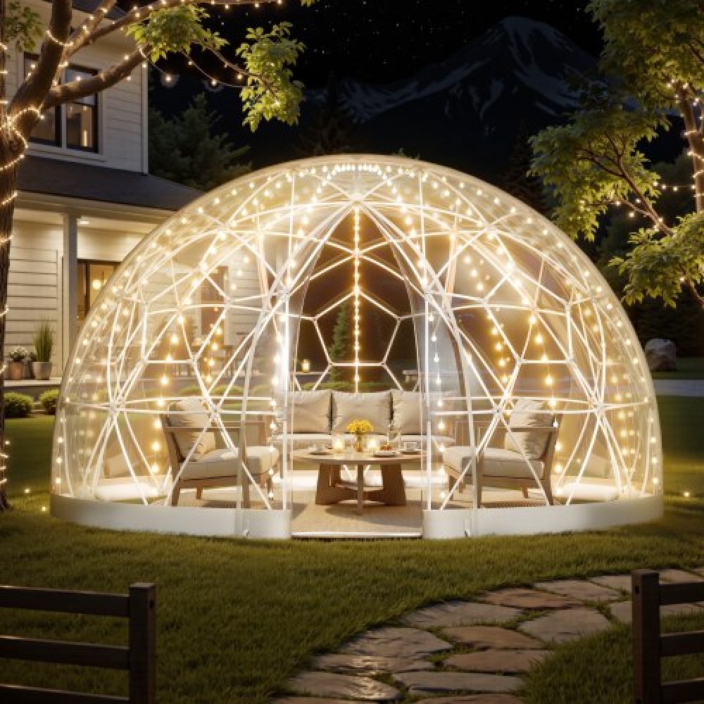 VEVOR Garden Dome Tent, 2.9 x 1.75 m Outdoor Clear Bubble Tent for 2-4 Person, Weatherproof Geodesic Dome Greenhouse with Window, PVC Igloo Tents for Backyard Patios Camping Party Wedding