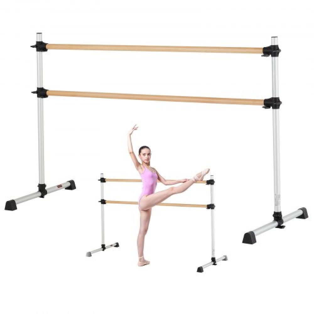 VEVOR Ballet Barre, Διπλό Beechwood Barre Bar για το σπίτι, Φορητές μπάρες χορού Stretching Ballet, Ρυθμιζόμενο ύψος Εξοπλισμός Γυμναστηρίου Anti-Wobble Fitness, για Pilates Balance Workout