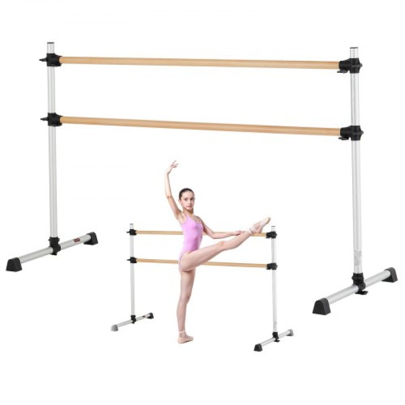 VEVOR Ballet Barre, Διπλό Beechwood Barre Bar για το σπίτι, Φορητές μπάρες χορού Stretching Ballet, Ρυθμιζόμενο ύψος Εξοπλισμός Γυμναστηρίου Anti-Wobble Fitness, για Pilates Balance Workout