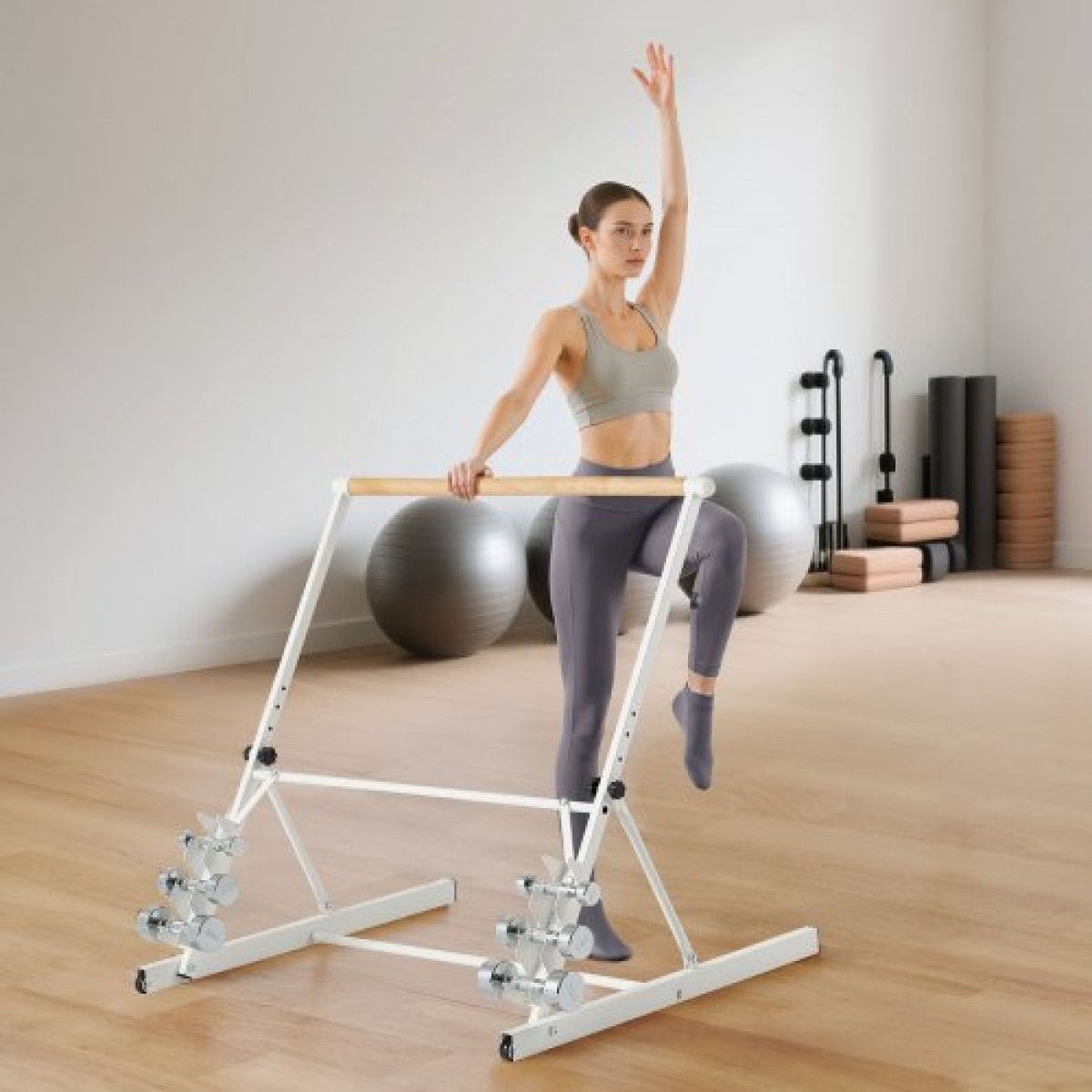 VEVOR Ballet Barre, ανεξάρτητη φορητή μπάρα Barre, Εξοπλισμός γυμναστικής στο σπίτι για κοιλιακούς, βραχίονες, ενδυνάμωση και καρδιαγγειακή άσκηση, Εύκολη αποθήκευση πτυσσόμενες ράβδους χορού, ρυθμιζόμενο ύψος 4 επιπέδων