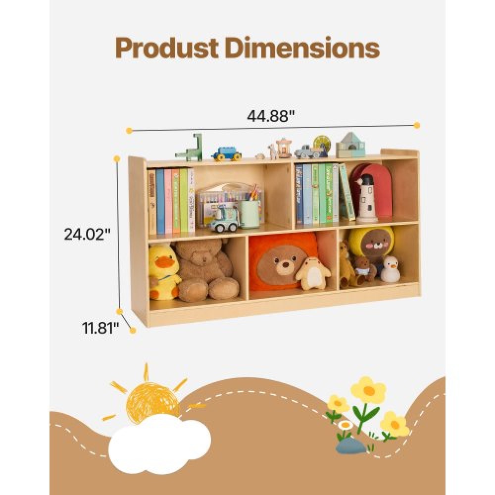 Ράφι VEVOR Montessori, πλάτος 1140 mm Organizer αποθήκευσης παιχνιδιών, Παιδικό ντουλάπι οθόνης 5 τμημάτων, έπιπλα παιδικού σταθμού, Παιδικό ράφι για υπνοδωμάτιο, νηπιαγωγείο, σαλόνι, είσοδος, προσχολική ηλικία, καφέ