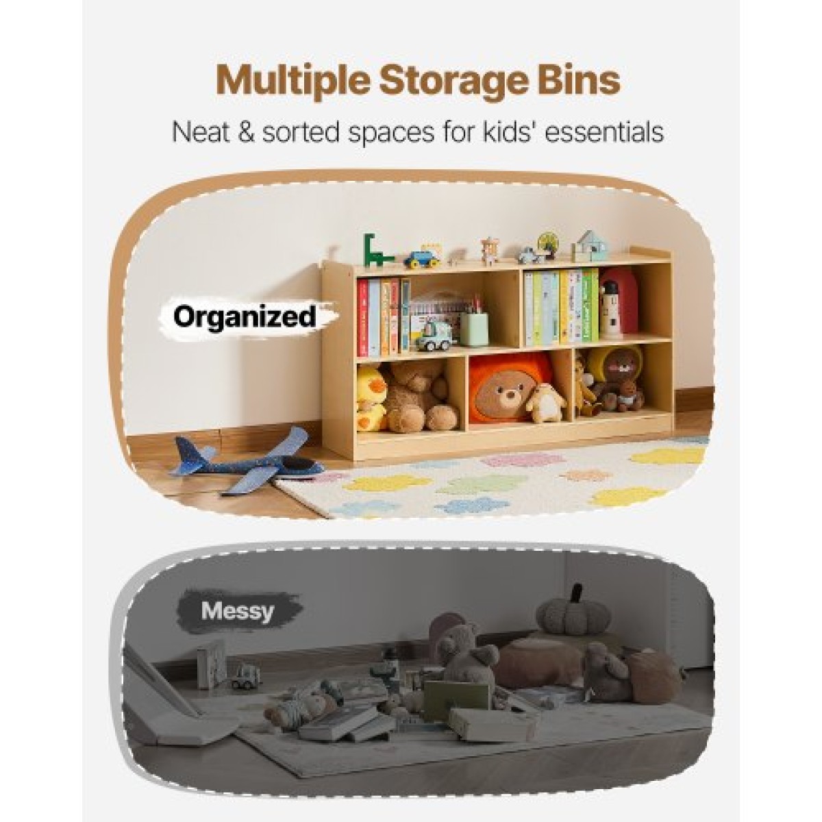 Ράφι VEVOR Montessori, πλάτος 1140 mm Organizer αποθήκευσης παιχνιδιών, Παιδικό ντουλάπι οθόνης 5 τμημάτων, έπιπλα παιδικού σταθμού, Παιδικό ράφι για υπνοδωμάτιο, νηπιαγωγείο, σαλόνι, είσοδος, προσχολική ηλικία, καφέ