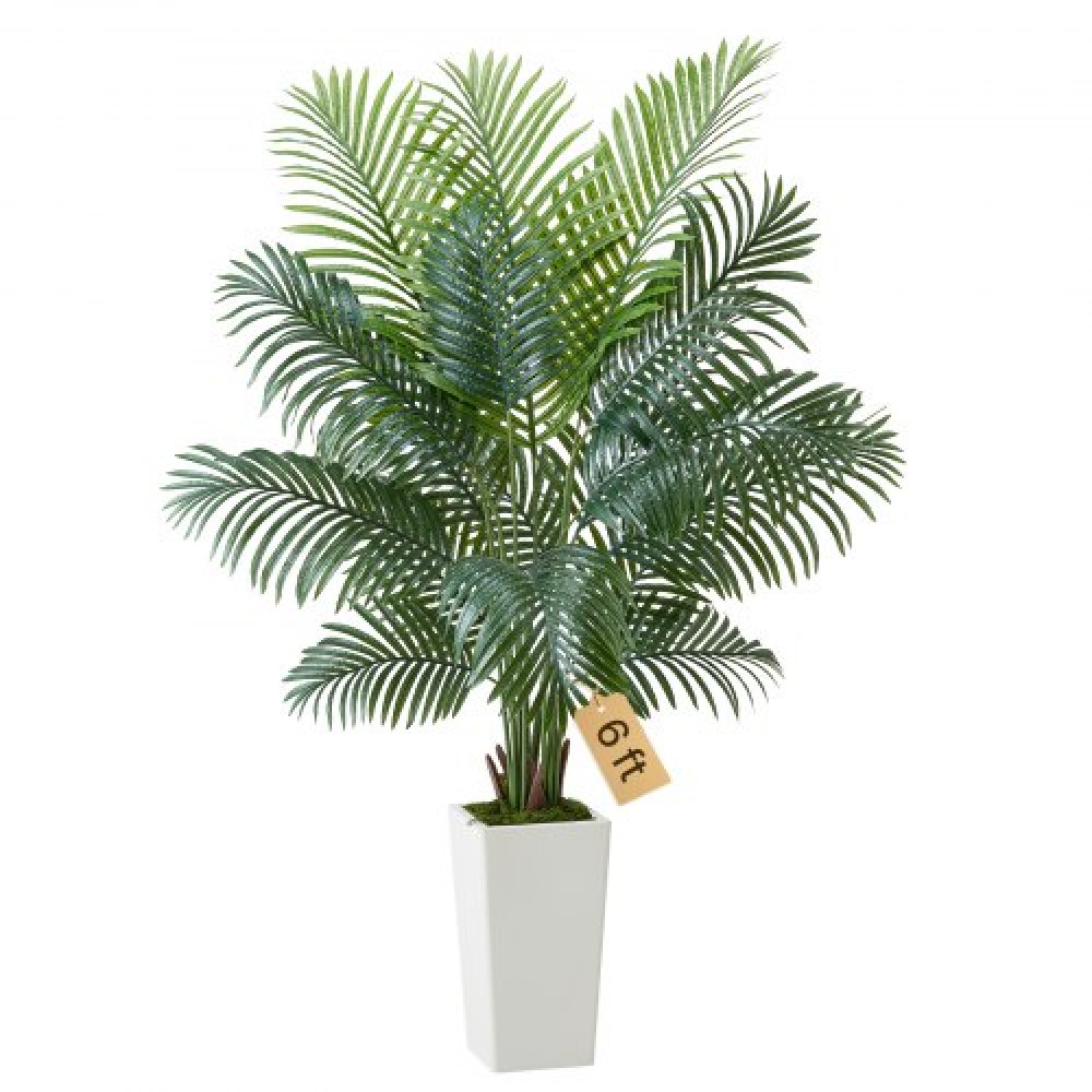 VEVOR Artificial Areca Palm Tree 1829 mm, Ψεύτικος Φοίνικας Τροπικά Φυτά με Λευκή Ψηλή Ζαρντινιέρα, Φυτό από ψεύτικο δάπεδο μετάξι σε γλάστρα, Μεγάλα Δέντρα για Διακόσμηση Σαλονιού Γραφείου Σαλόνι Σπίτι Θέρμανση, Εσωτερικός εξωτερικός χώρος