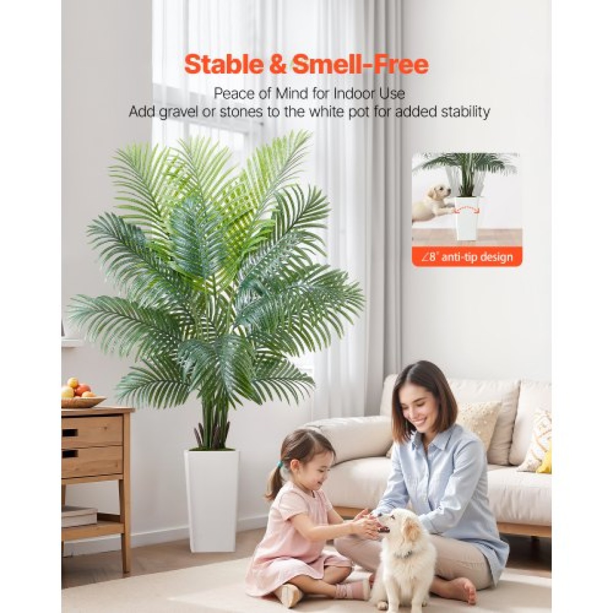 VEVOR Artificial Areca Palm Tree 1829 mm, Ψεύτικος Φοίνικας Τροπικά Φυτά με Λευκή Ψηλή Ζαρντινιέρα, Φυτό από ψεύτικο δάπεδο μετάξι σε γλάστρα, Μεγάλα Δέντρα για Διακόσμηση Σαλονιού Γραφείου Σαλόνι Σπίτι Θέρμανση, Εσωτερικός εξωτερικός χώρος