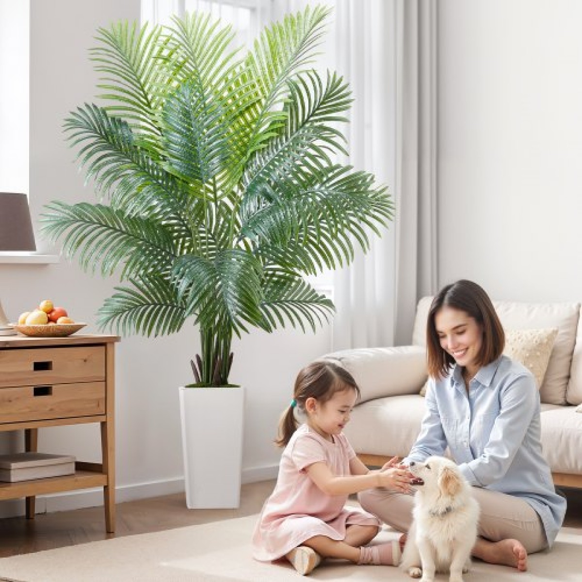 VEVOR Artificial Areca Palm Tree 1829 mm, Ψεύτικος Φοίνικας Τροπικά Φυτά με Λευκή Ψηλή Ζαρντινιέρα, Φυτό από ψεύτικο δάπεδο μετάξι σε γλάστρα, Μεγάλα Δέντρα για Διακόσμηση Σαλονιού Γραφείου Σαλόνι Σπίτι Θέρμανση, Εσωτερικός εξωτερικός χώρος