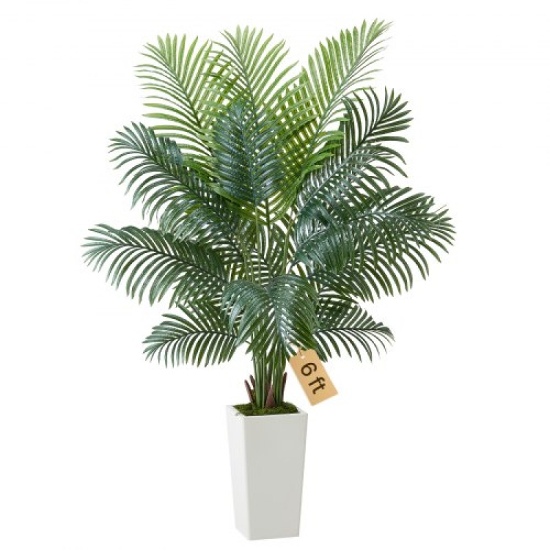 VEVOR Artificial Areca Palm Tree 1829 mm, Ψεύτικος Φοίνικας Τροπικά Φυτά με Λευκή Ψηλή Ζαρντινιέρα, Φυτό από ψεύτικο δάπεδο μετάξι σε γλάστρα, Μεγάλα Δέντρα για Διακόσμηση Σαλονιού Γραφείου Σαλόνι Σπίτι Θέρμανση, Εσωτερικός εξωτερικός χώρος
