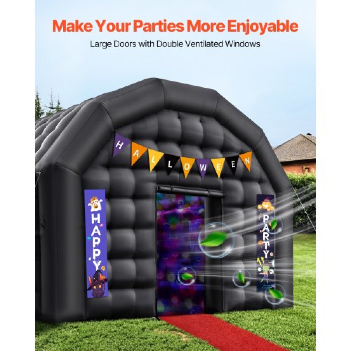 VEVOR Inflatable Nightclub, 5.4 x 5 x 4.2 m Inflatable Party Tent with 680W Blower & Sandbag, Ventilated Blow up Night Club with 2 Windows, Air Cube House for Event Birthday Wedding Party