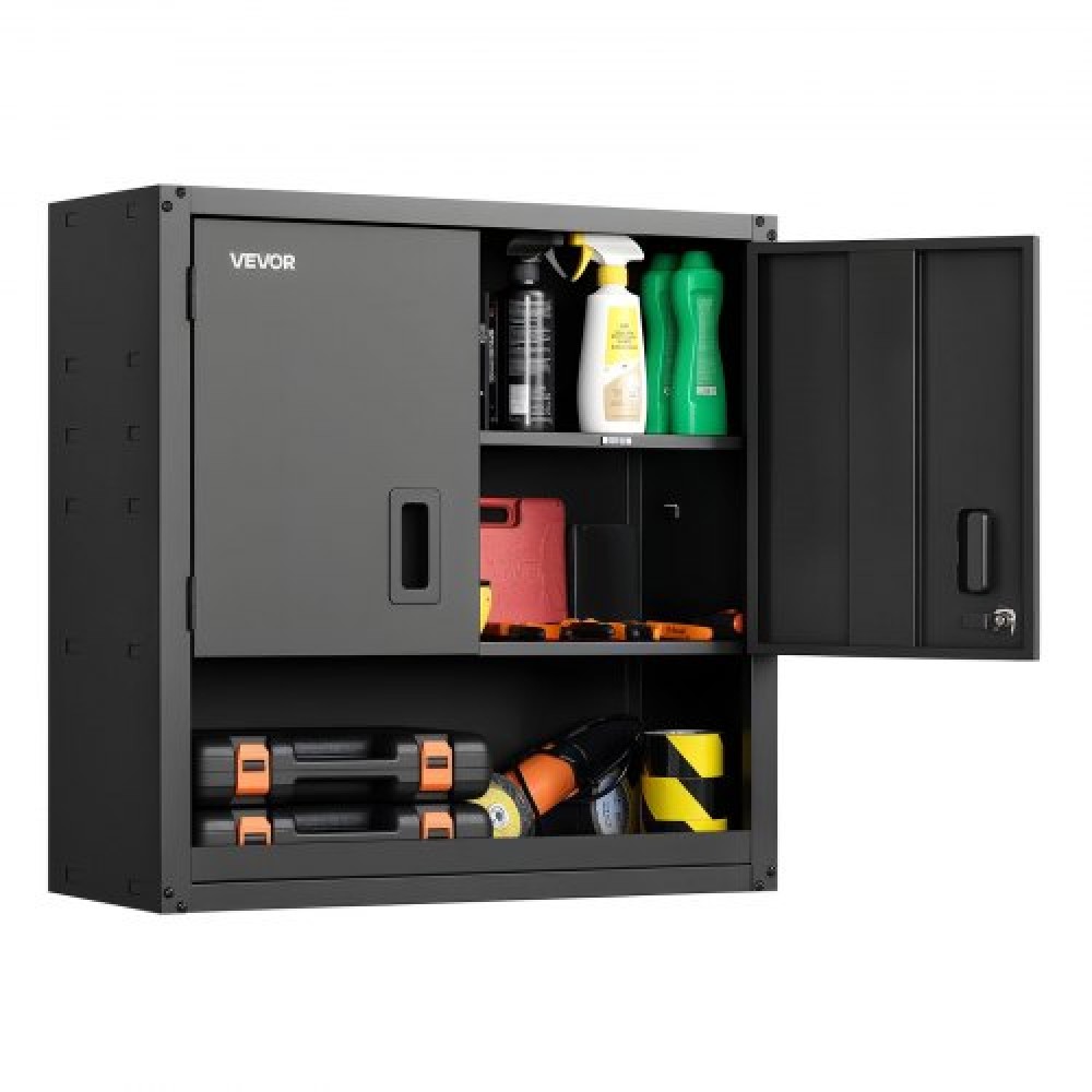 Μεταλλικό ντουλάπι τοίχου VEVOR, 76,2W x 30,5D x 76,2H ίντσες, Ατσάλινο κυματιστό κρεμαστό ντουλάπι αποθήκευσης με πόρτες κλειδώματος και ρυθμιζόμενο ράφι για γκαράζ, υπόγειο, κουζίνα, απαιτείται συναρμολόγηση αποθήκης, μαύρο