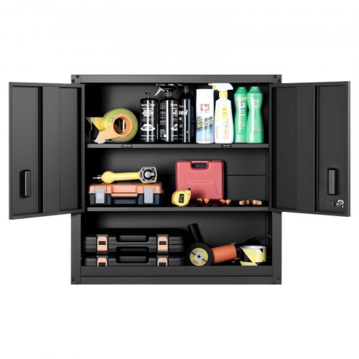 Μεταλλικό ντουλάπι τοίχου VEVOR, 76,2W x 30,5D x 76,2H ίντσες, Ατσάλινο κυματιστό κρεμαστό ντουλάπι αποθήκευσης με πόρτες κλειδώματος και ρυθμιζόμενο ράφι για γκαράζ, υπόγειο, κουζίνα, απαιτείται συναρμολόγηση αποθήκης, μαύρο