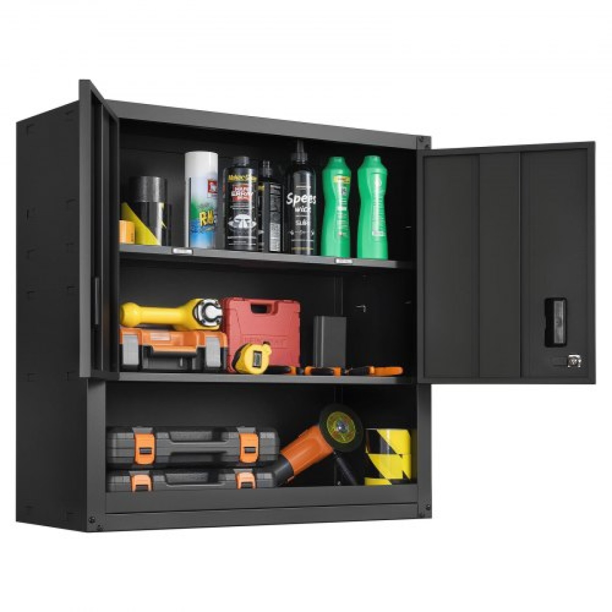 Μεταλλικό ντουλάπι τοίχου VEVOR, 76,2W x 30,5D x 76,2H ίντσες, Ατσάλινο κυματιστό κρεμαστό ντουλάπι αποθήκευσης με πόρτες κλειδώματος και ρυθμιζόμενο ράφι για γκαράζ, υπόγειο, κουζίνα, απαιτείται συναρμολόγηση αποθήκης, μαύρο