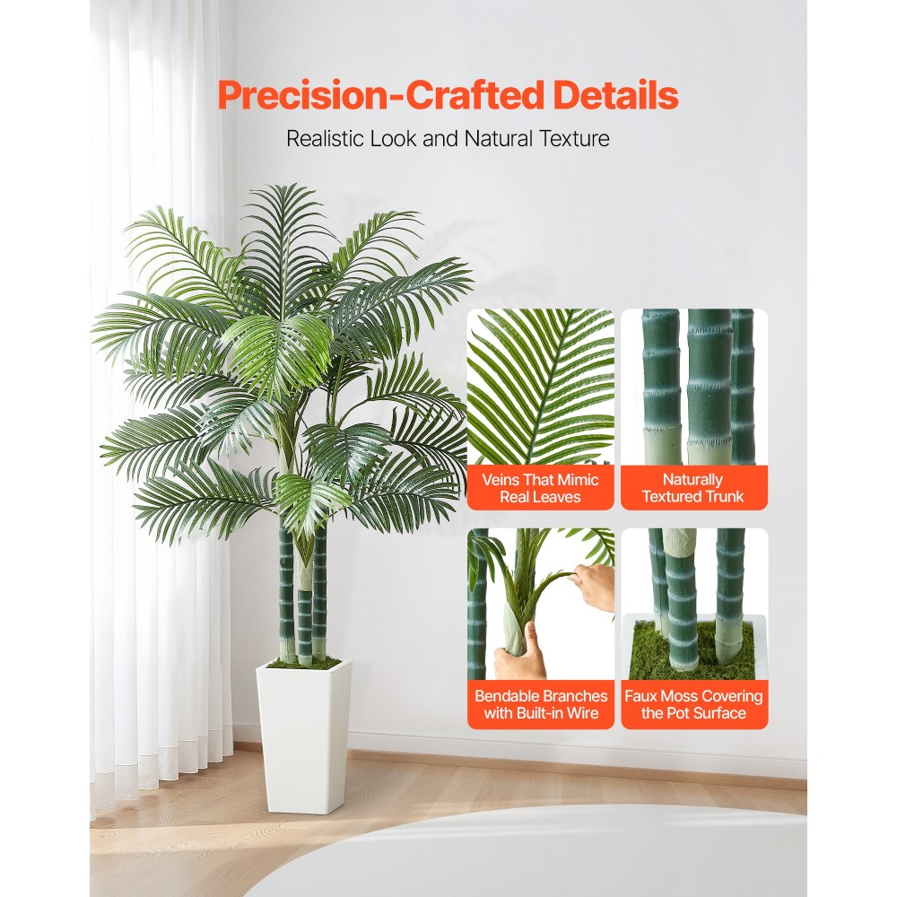 VEVOR Artificial Areca Palm Tree 1829 mm, Ψεύτικος Φοίνικας Τροπικά Φυτά με Λευκή Ψηλή Ζαρντινιέρα, Φυτό από ψεύτικο δάπεδο μετάξι σε γλάστρα, Μεγάλα Δέντρα για Διακόσμηση Σαλονιού Γραφείου Σαλόνι Σπίτι Θέρμανση, Εσωτερικός εξωτερικός χώρος
