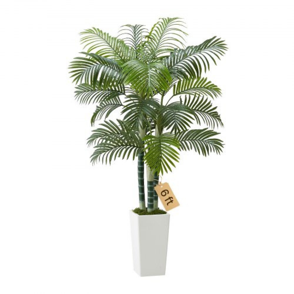 VEVOR Artificial Areca Palm Tree 1829 mm, Ψεύτικος Φοίνικας Τροπικά Φυτά με Λευκή Ψηλή Ζαρντινιέρα, Φυτό από ψεύτικο δάπεδο μετάξι σε γλάστρα, Μεγάλα Δέντρα για Διακόσμηση Σαλονιού Γραφείου Σαλόνι Σπίτι Θέρμανση, Εσωτερικός εξωτερικός χώρος