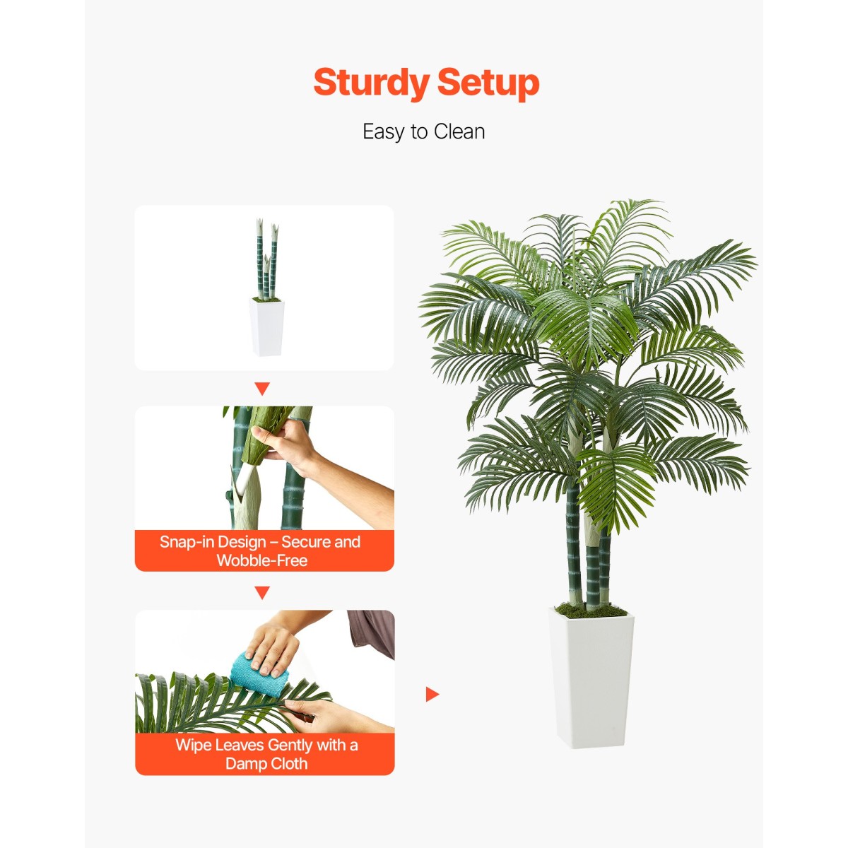 VEVOR Artificial Areca Palm Tree 1829 mm, Ψεύτικος Φοίνικας Τροπικά Φυτά με Λευκή Ψηλή Ζαρντινιέρα, Φυτό από ψεύτικο δάπεδο μετάξι σε γλάστρα, Μεγάλα Δέντρα για Διακόσμηση Σαλονιού Γραφείου Σαλόνι Σπίτι Θέρμανση, Εσωτερικός εξωτερικός χώρος