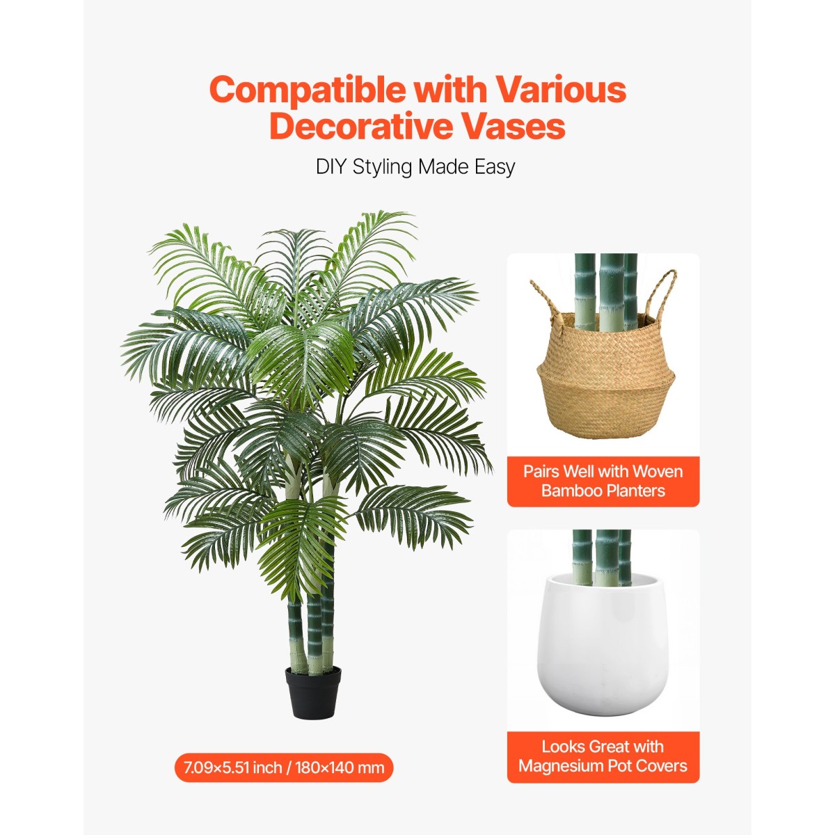 VEVOR Artificial Areca Palm Tree 1829 mm, Ψεύτικος Φοίνικας Τροπικά Φυτά με Λευκή Ψηλή Ζαρντινιέρα, Φυτό από ψεύτικο δάπεδο μετάξι σε γλάστρα, Μεγάλα Δέντρα για Διακόσμηση Σαλονιού Γραφείου Σαλόνι Σπίτι Θέρμανση, Εσωτερικός εξωτερικός χώρος
