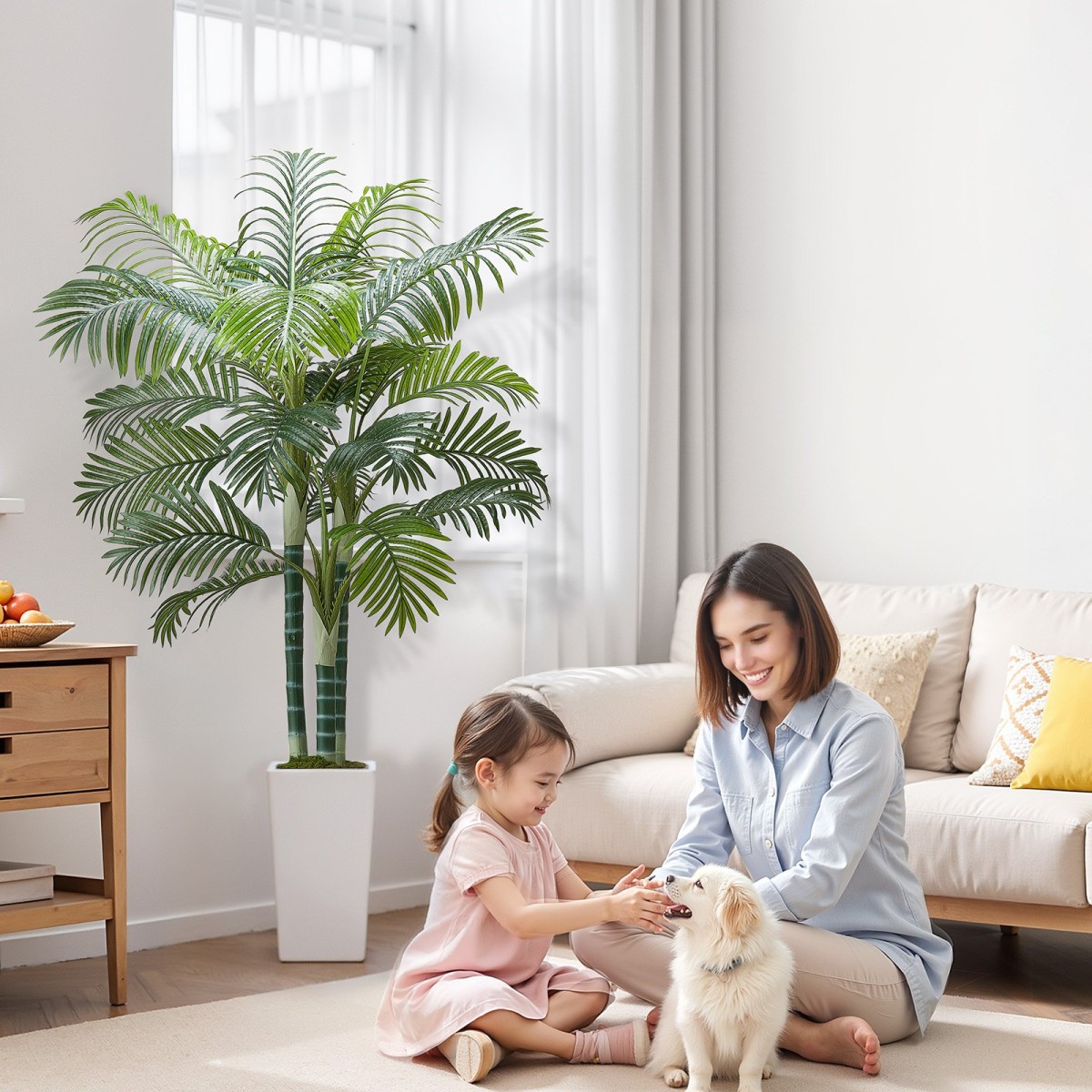 VEVOR Artificial Areca Palm Tree 1829 mm, Ψεύτικος Φοίνικας Τροπικά Φυτά με Λευκή Ψηλή Ζαρντινιέρα, Φυτό από ψεύτικο δάπεδο μετάξι σε γλάστρα, Μεγάλα Δέντρα για Διακόσμηση Σαλονιού Γραφείου Σαλόνι Σπίτι Θέρμανση, Εσωτερικός εξωτερικός χώρος