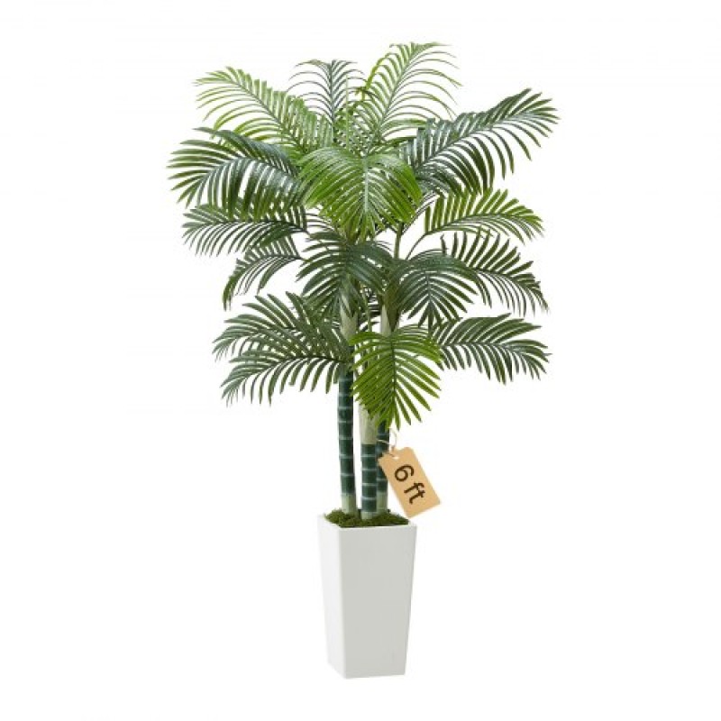 VEVOR Artificial Areca Palm Tree 1829 mm, Ψεύτικος Φοίνικας Τροπικά Φυτά με Λευκή Ψηλή Ζαρντινιέρα, Φυτό από ψεύτικο δάπεδο μετάξι σε γλάστρα, Μεγάλα Δέντρα για Διακόσμηση Σαλονιού Γραφείου Σαλόνι Σπίτι Θέρμανση, Εσωτερικός εξωτερικός χώρος