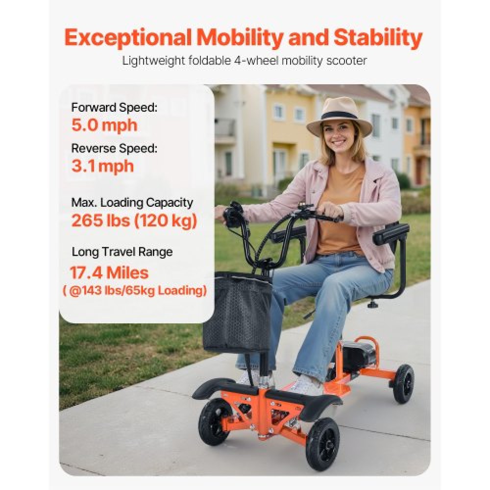 VEVOR 4-Wheel Folding Mobility Scooter για Ενήλικες & Ηλικιωμένους, 120kg Loading Electric Mobility Scooter, Αναπηρικό αμαξίδιο παντός εδάφους με μπαταρία λιθίου 48V, μεγάλα συμπαγή ελαστικά & ικανότητα αναρρίχησης 8°
