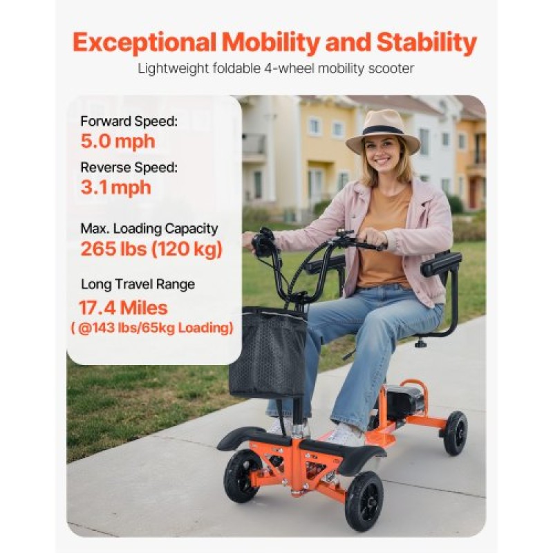 VEVOR 4-Wheel Folding Mobility Scooter για Ενήλικες & Ηλικιωμένους, 120kg Loading Electric Mobility Scooter, Αναπηρικό αμαξίδιο παντός εδάφους με μπαταρία λιθίου 48V, μεγάλα συμπαγή ελαστικά & ικανότητα αναρρίχησης 8°