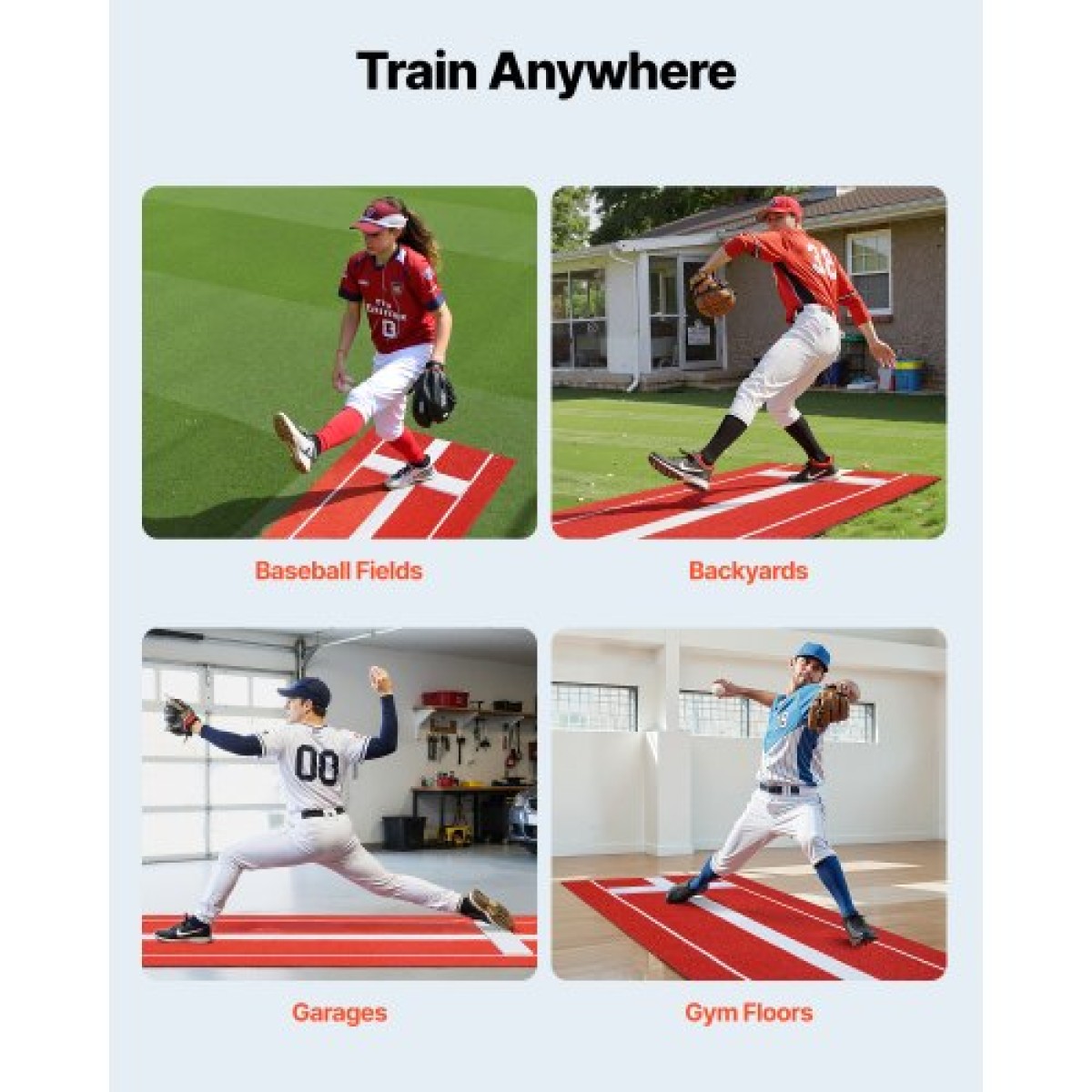 VEVOR Softball Pitching Mat, 305x92cm Baseball Pitching Rubber Mound, Antifade Turf and Antislip Foam Backing Portable Training Aid, Fastpitch Equipment for Pitchers Indoor Outdoor Practice, κόκκινο