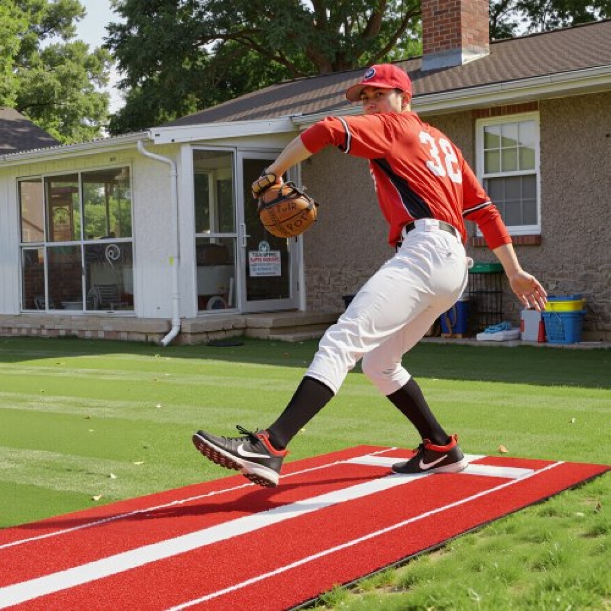 VEVOR Softball Pitching Mat, 305x92cm Baseball Pitching Rubber Mound, Antifade Turf and Antislip Foam Backing Portable Training Aid, Fastpitch Equipment for Pitchers Indoor Outdoor Practice, κόκκινο