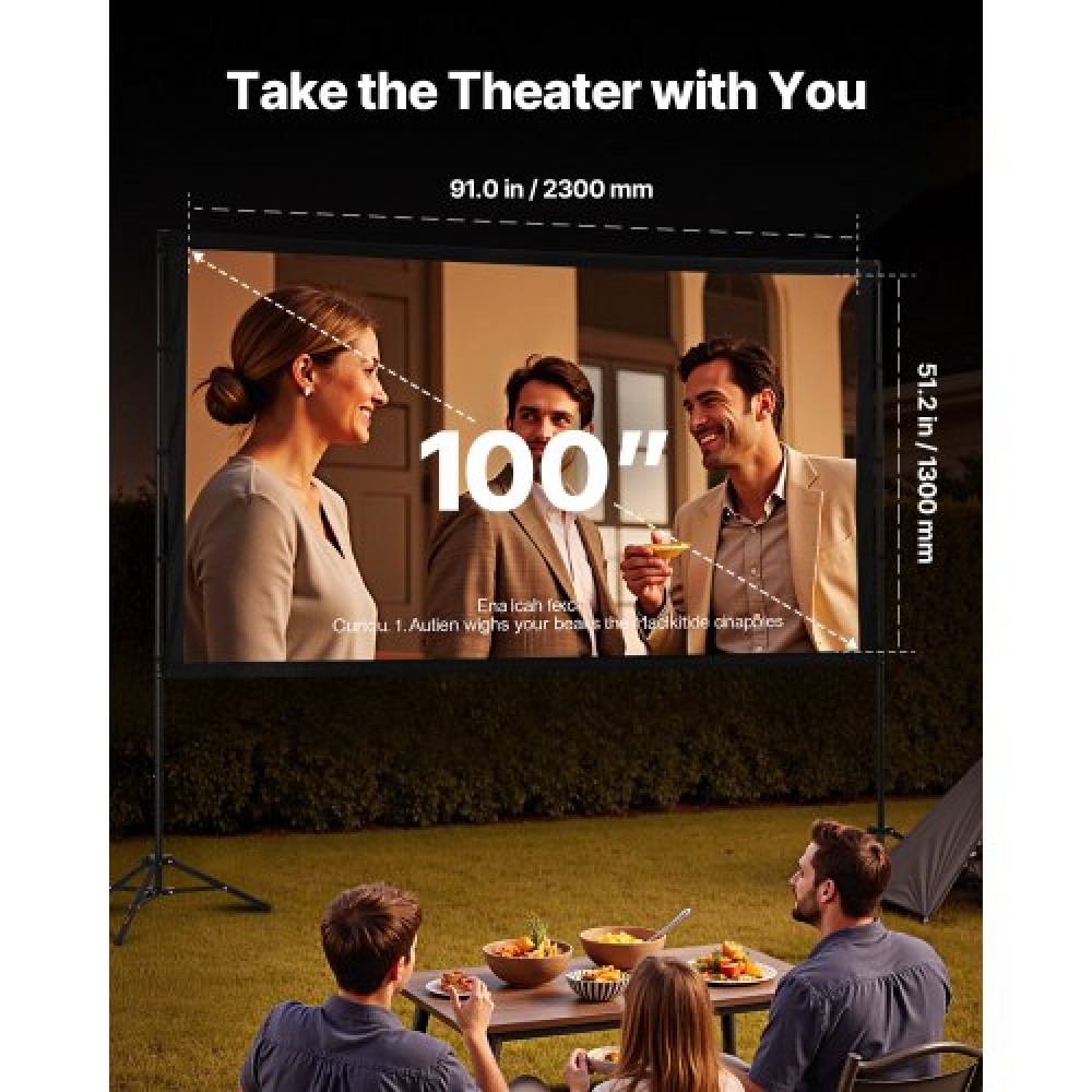 VEVOR Tripod Projector Screen with 2 Stands 100 Inch 160° Wide Angle 4K HD 16:9