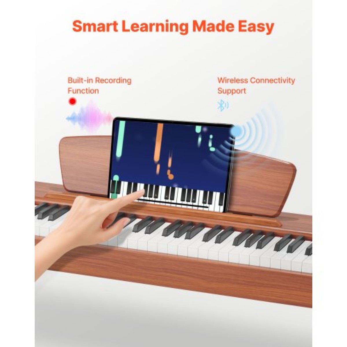 VEVOR Weighted Digital Piano, 88 Πλήκτρα Πλήρως Ζυγισμένο, Ηλεκτρικό πληκτρολόγιο πιάνου με βάση παρτιτούρας, Τριπλό πεντάλ, Μετασχηματιστής ρεύματος, 280 τόνοι, Υποστήριξη ασύρματης σύνδεσης, για αρχάριους, Χρώμα ξύλου