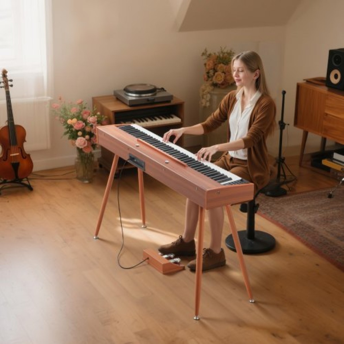 VEVOR Weighted Digital Piano, 88 Πλήκτρα Πλήρως Ζυγισμένο, Ηλεκτρικό πληκτρολόγιο πιάνου με βάση παρτιτούρας, Τριπλό πεντάλ, Μετασχηματιστής ρεύματος, 280 τόνοι, Υποστήριξη ασύρματης σύνδεσης, για αρχάριους, Χρώμα ξύλου