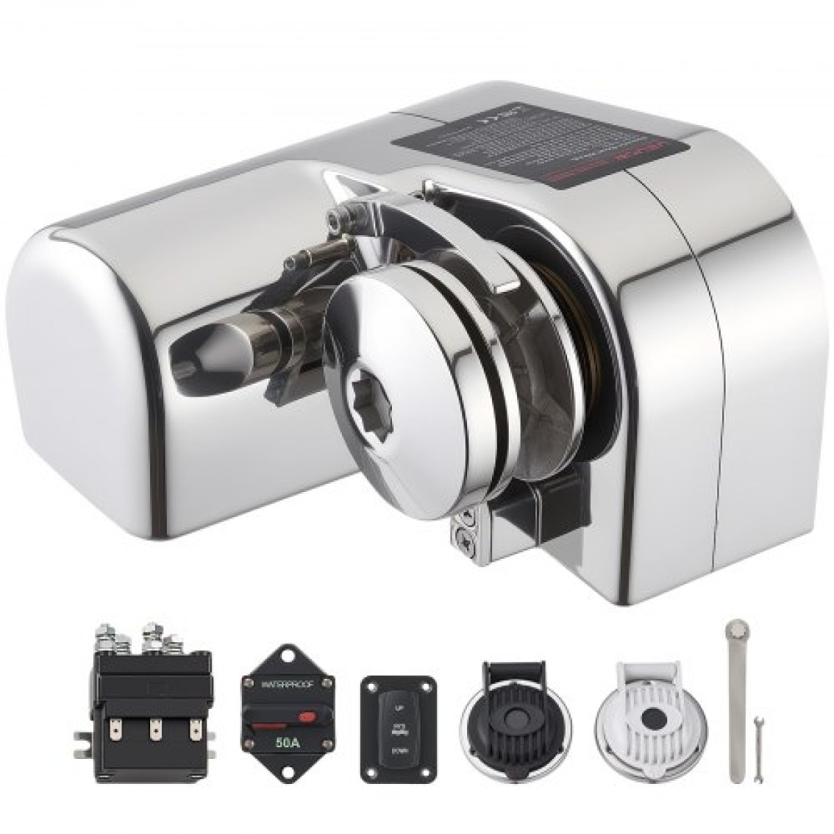 VEVOR Horizontal Fishing Windlass, 12V DC 600W, Windlass Anchor Systems Κατάλληλο για 6,35 mm Αλυσίδα ή 14,3 & 15,9 mm Nylon Rope, Max Pull 260 kg, 316 Ανοξείδωτη κατασκευή, για σκάφη 7-9 m