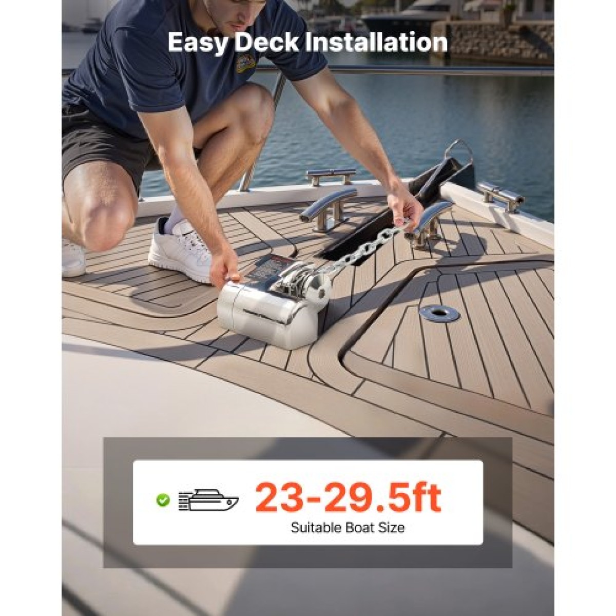 VEVOR Horizontal Fishing Windlass, 12V DC 600W, Windlass Anchor Systems Κατάλληλο για 6,35 mm Αλυσίδα ή 14,3 & 15,9 mm Nylon Rope, Max Pull 260 kg, 316 Ανοξείδωτη κατασκευή, για σκάφη 7-9 m