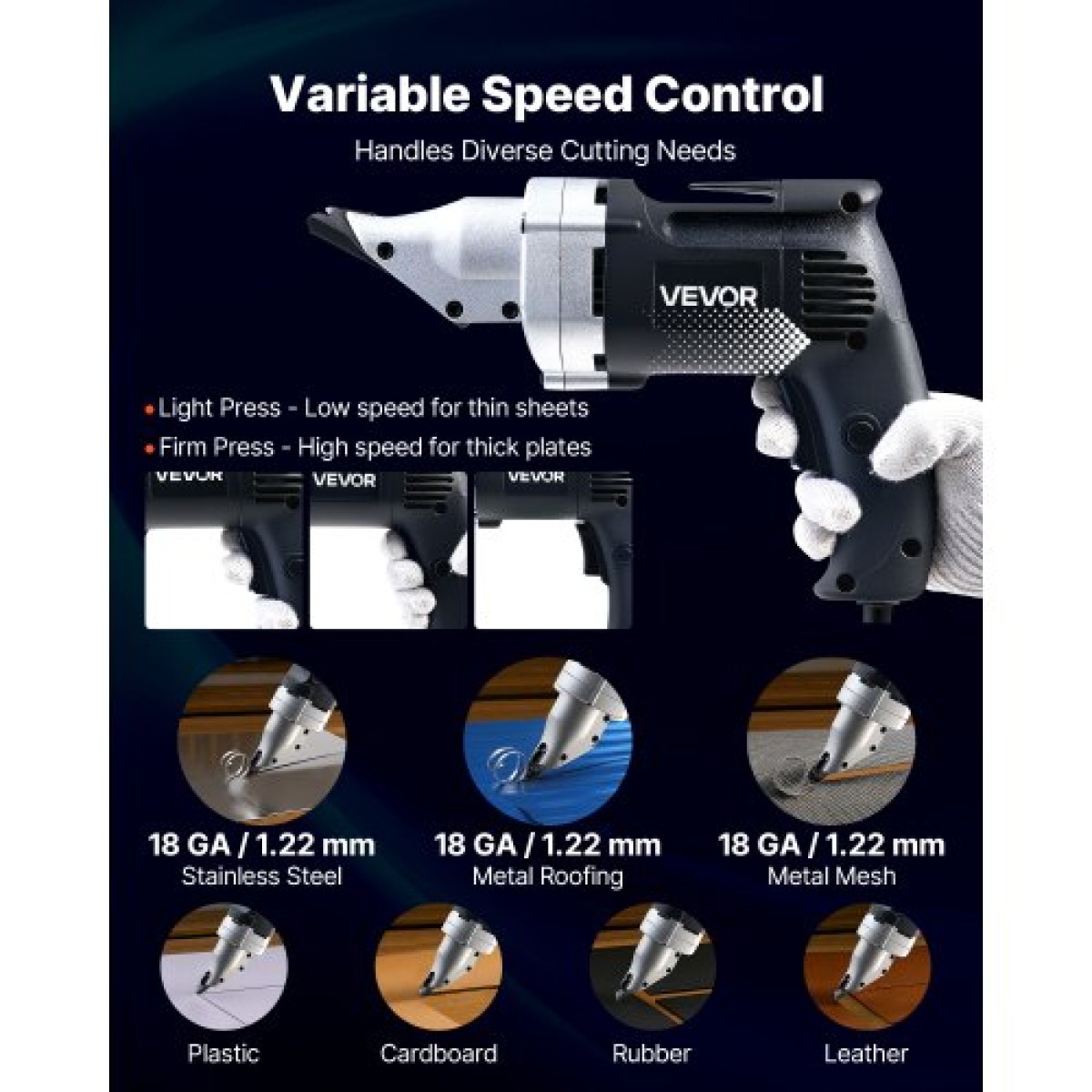 VEVOR Electric Metal Shear, 4,0-Amp Corded Lame Metal cutter με περιστρεφόμενη κεφαλή 360 μοιρών, μεταβλητή ταχύτητα, συνεχής κοπή, καθαρή κοπή για γαλβανισμένο χάλυβα 1,22 mm, ανοξείδωτο ατσάλι 1 mm, 2500 SPM