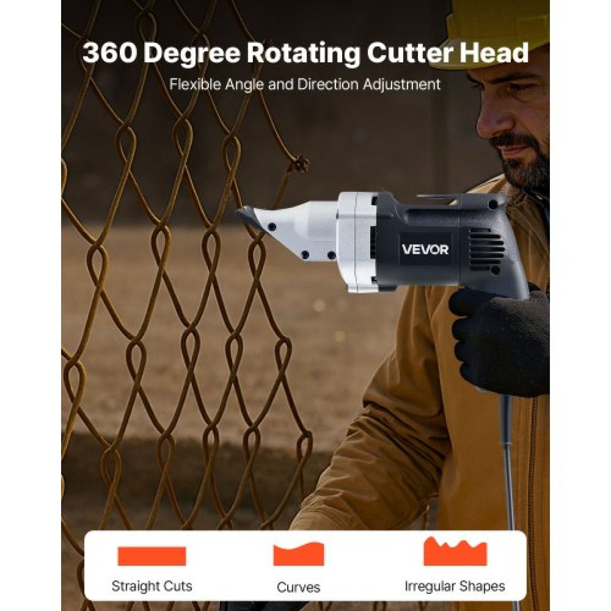 VEVOR Electric Metal Shear, 4,0-Amp Corded Lame Metal cutter με περιστρεφόμενη κεφαλή 360 μοιρών, μεταβλητή ταχύτητα, συνεχής κοπή, καθαρή κοπή για γαλβανισμένο χάλυβα 1,22 mm, ανοξείδωτο ατσάλι 1 mm, 2500 SPM