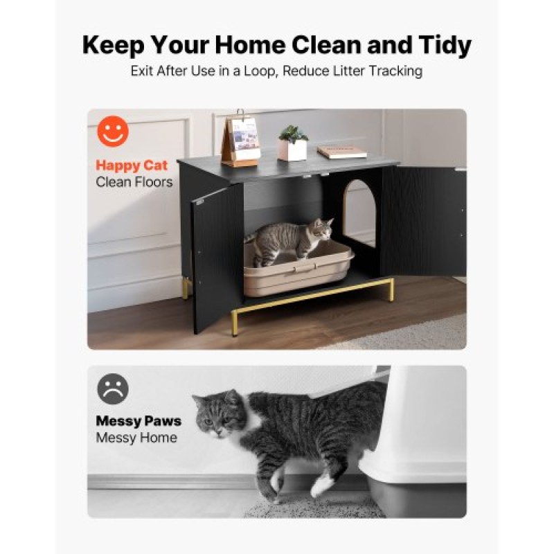 Έπιπλα VEVOR Cat Litter Box Enclosure, 70 cm Κρυφό Ντουλάπι απορριμμάτων με μεταλλικά πόδια & λαβή, Τραπέζι μοντέρνου στιλ Cat Washroom House, Fit Most of Litterbox, για Σαλόνι Υπνοδωματίου