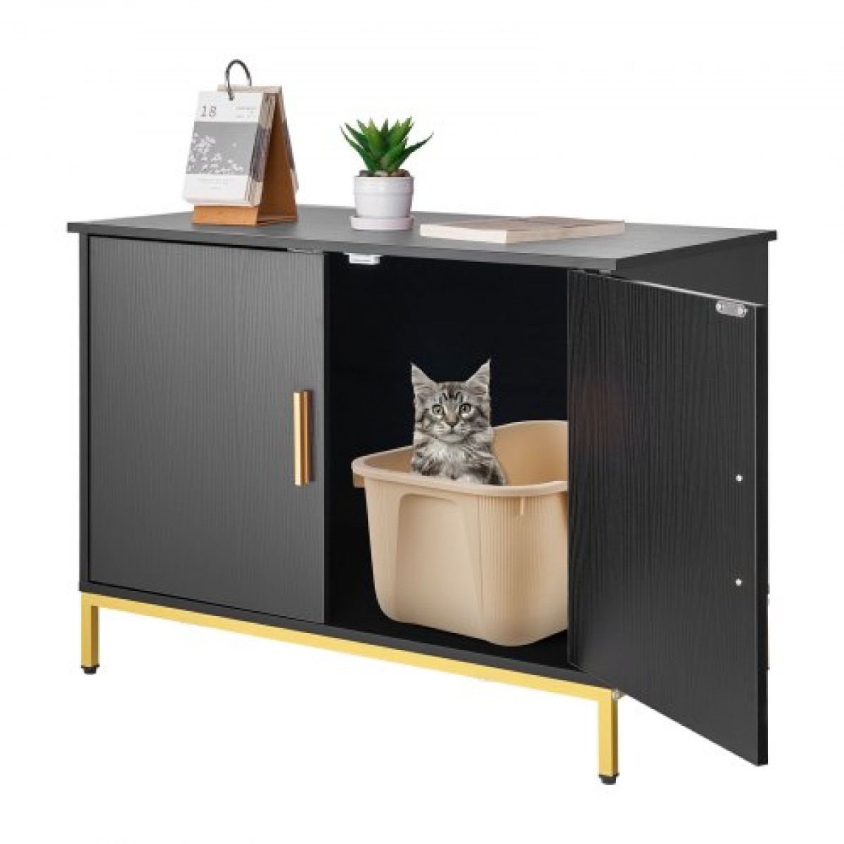 Έπιπλα VEVOR Cat Litter Box Enclosure, 70 cm Κρυφό Ντουλάπι απορριμμάτων με μεταλλικά πόδια & λαβή, Τραπέζι μοντέρνου στιλ Cat Washroom House, Fit Most of Litterbox, για Σαλόνι Υπνοδωματίου