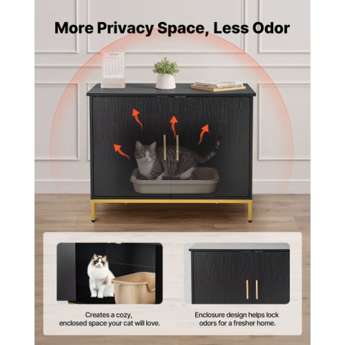 Έπιπλα VEVOR Cat Litter Box Enclosure, 70 cm Κρυφό Ντουλάπι απορριμμάτων με μεταλλικά πόδια & λαβή, Τραπέζι μοντέρνου στιλ Cat Washroom House, Fit Most of Litterbox, για Σαλόνι Υπνοδωματίου