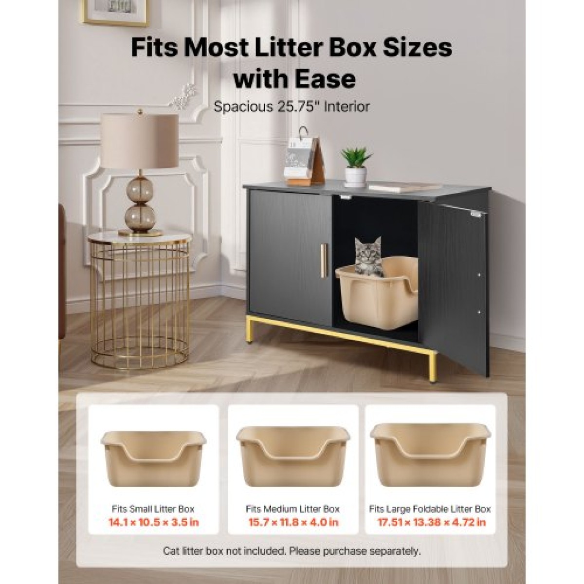 Έπιπλα VEVOR Cat Litter Box Enclosure, 70 cm Κρυφό Ντουλάπι απορριμμάτων με μεταλλικά πόδια & λαβή, Τραπέζι μοντέρνου στιλ Cat Washroom House, Fit Most of Litterbox, για Σαλόνι Υπνοδωματίου