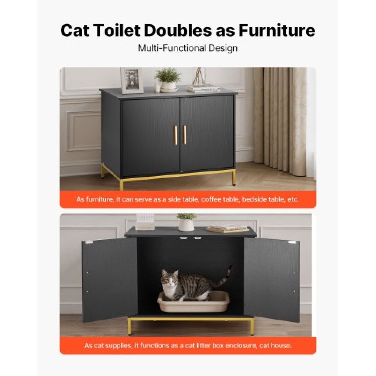 Έπιπλα VEVOR Cat Litter Box Enclosure, 70 cm Κρυφό Ντουλάπι απορριμμάτων με μεταλλικά πόδια & λαβή, Τραπέζι μοντέρνου στιλ Cat Washroom House, Fit Most of Litterbox, για Σαλόνι Υπνοδωματίου