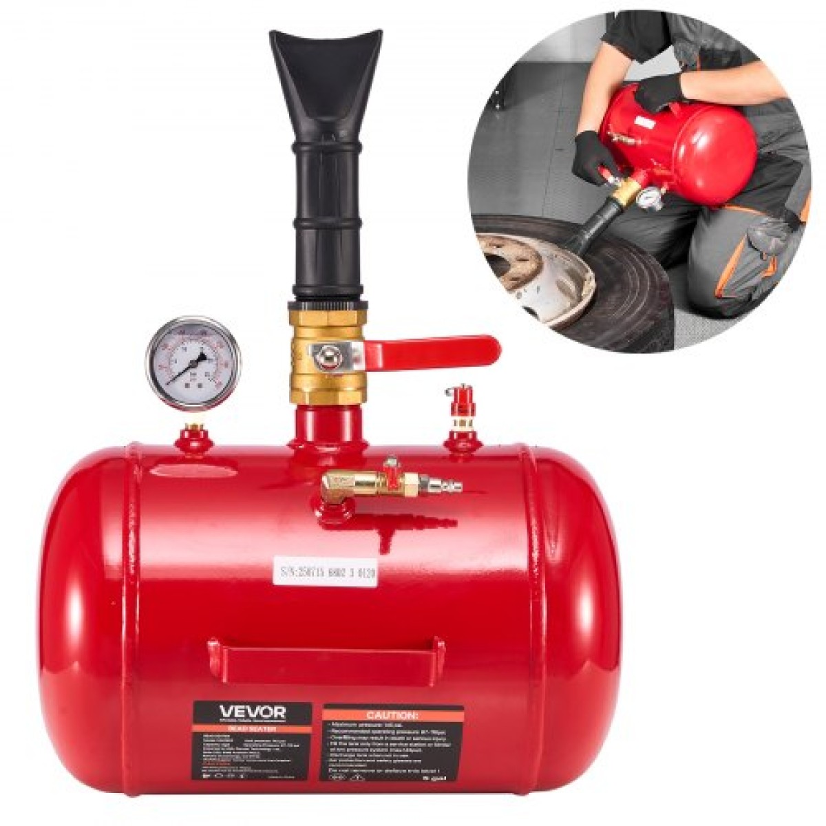 VEVOR Air Tire Bead Seat, 5 Gal / 18,9 L, Heavy Duty Tire Bead Blaster Tool, 87-116 PSI Operating Pressure, Air Trigger Seating Inflator for Pickup, Truck, ATV, Jeep, Van, Lawn Tractor, RV, Red