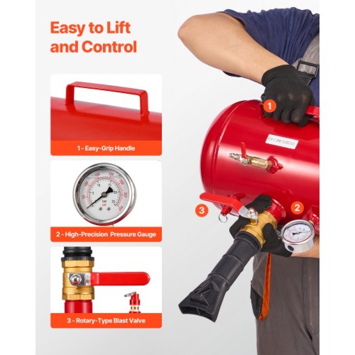 VEVOR Air Tire Bead Seat, 5 Gal / 18,9 L, Heavy Duty Tire Bead Blaster Tool, 87-116 PSI Operating Pressure, Air Trigger Seating Inflator for Pickup, Truck, ATV, Jeep, Van, Lawn Tractor, RV, Red