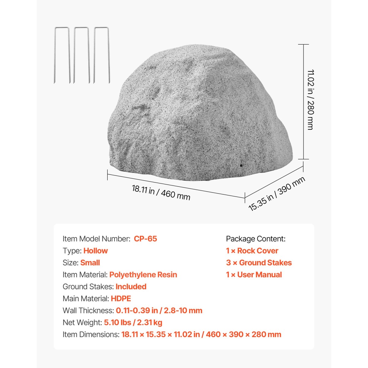 VEVOR Faux Rock Cover, Υπαίθριο κάλυμμα αντλίας ψεύτικου βράχου, ρεαλιστική φυσική υφή, ελαφρύ και ανθεκτικό στις καιρικές συνθήκες Τεχνητός ογκόλιθος από πολυρείνη για εξωραϊσμό Διακόσμηση αυλής κήπου, γκρι, μικρού μεγέθους