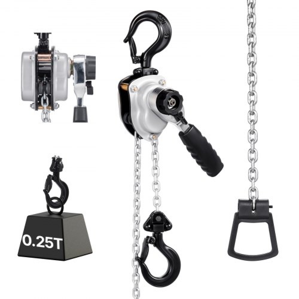 VEVOR Manual Lever Chain Hoist, 1/4T 250KG Capacity Heavy Duty Come Along, 1.5M Lift G80 Alloy Steel Chain With Dual Pawl Mechanical Brake, 360° Rotating Hooks, for Warehouse Construction Garage