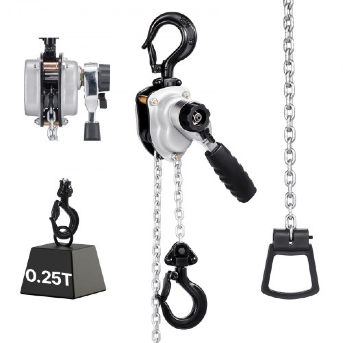 VEVOR Manual Lever Chain Hoist, 1/4T 250KG Capacity Heavy Duty Come Along, 1,5M Lift G80 Alloy Steel Chain with Dual Pawl Mechanical Brake, 360° Rotating Hog, for Warage Construction Garage