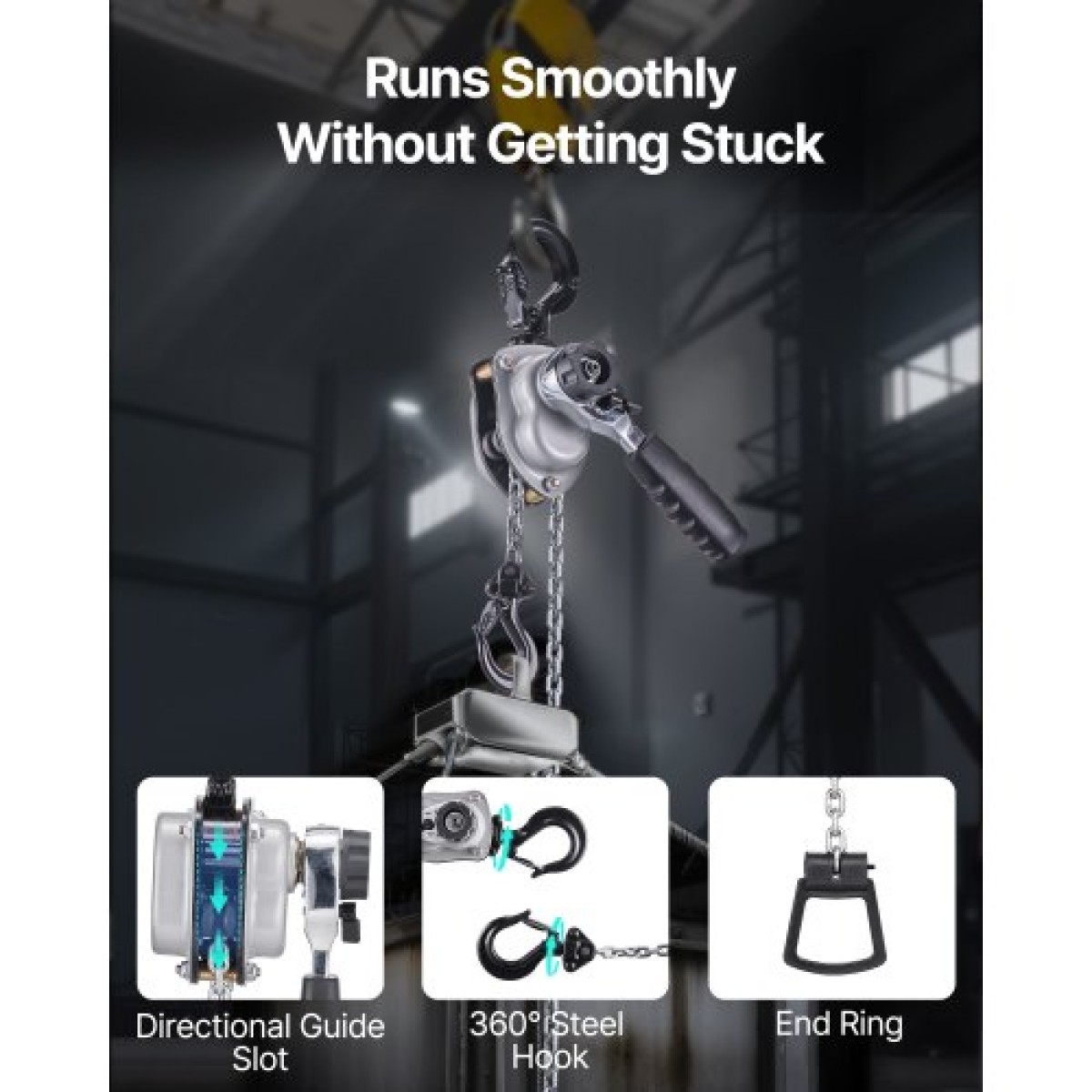 VEVOR Manual Lever Chain Hoist, 1/4T 250KG Capacity Heavy Duty Come Along, 1,5M Lift G80 Alloy Steel Chain with Dual Pawl Mechanical Brake, 360° Rotating Hog, for Warage Construction Garage