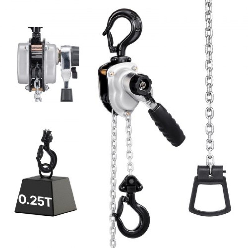 VEVOR Manual Lever Chain Hoist, 1/4T 250KG Capacity Heavy Duty Come Along, 1,5M Lift G80 Alloy Steel Chain with Dual Pawl Mechanical Brake, 360° Rotating Hog, for Warage Construction Garage