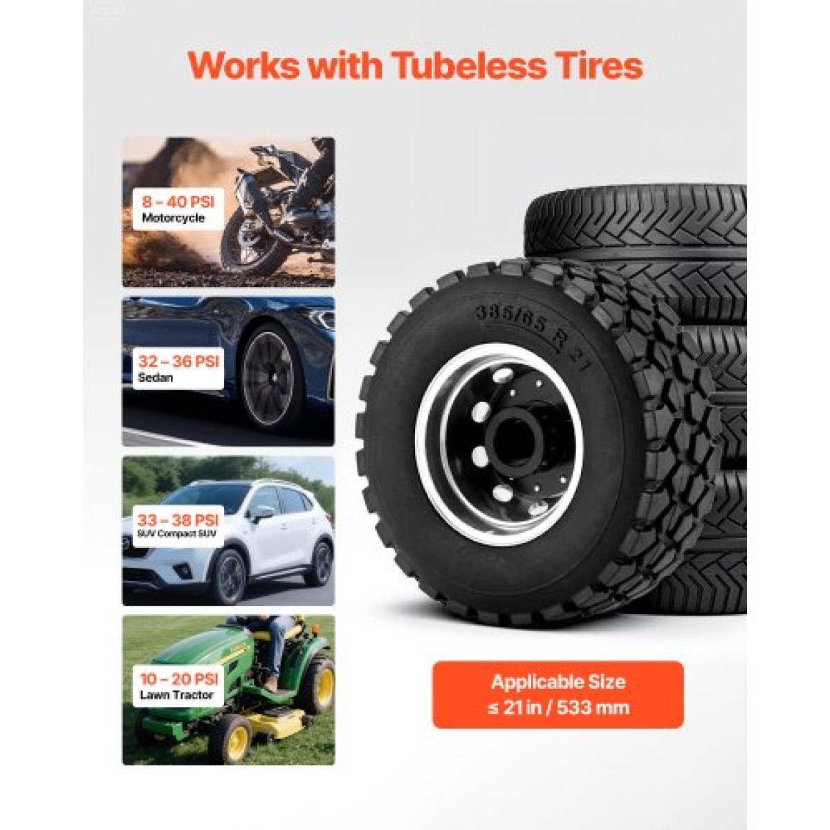 VEVOR Portable Tire Bead Seat, 2,1 Gal / 8 L Air Bead Blaster, Handheld Tire Inflator Tool, 87-116 PSI Operating Pressure, Trigger Seating Inflator for Car, Compact SUV, Light Truck, E-Bike, RV, ATV