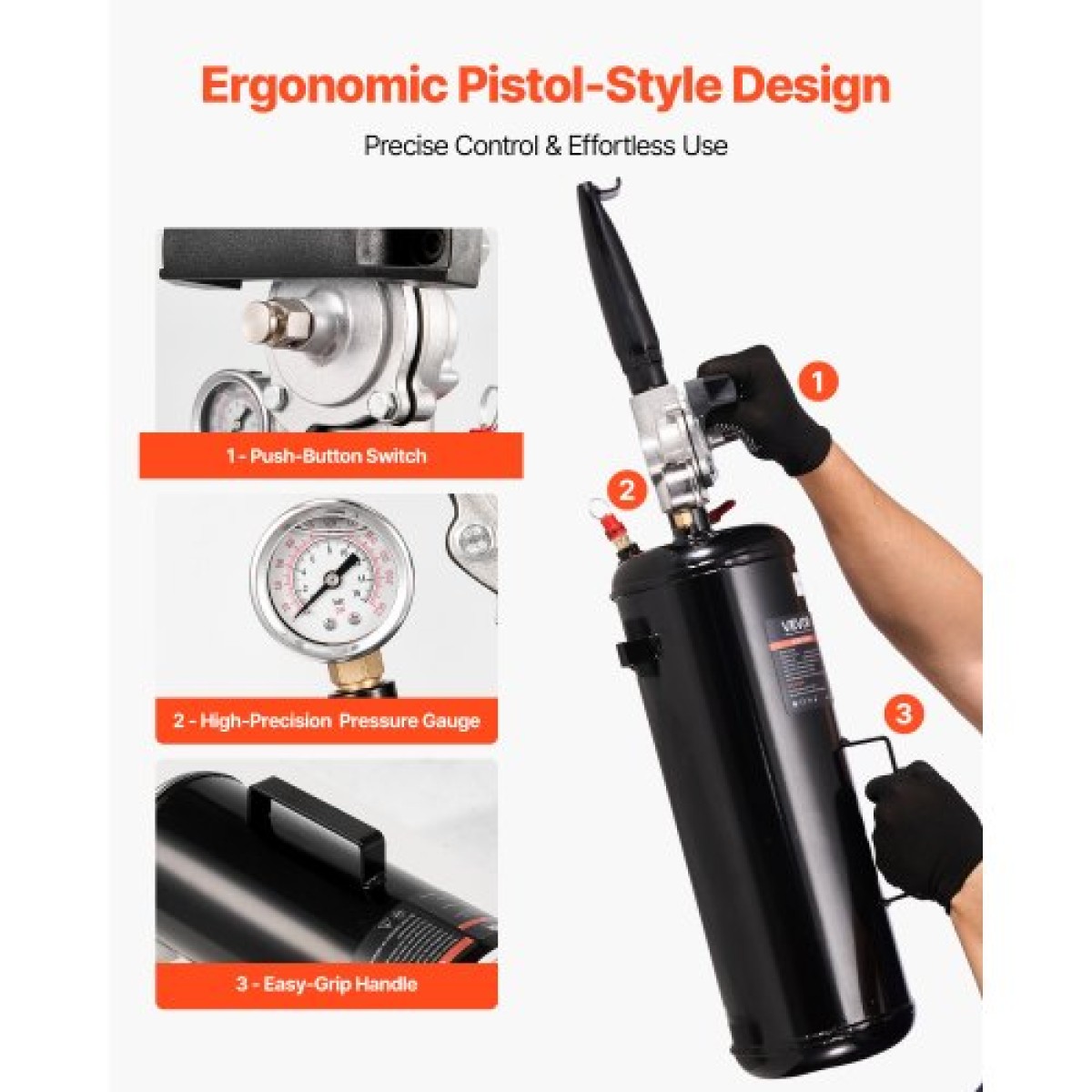 VEVOR Portable Tire Bead Seat, 2,1 Gal / 8 L Air Bead Blaster, Handheld Tire Inflator Tool, 87-116 PSI Operating Pressure, Trigger Seating Inflator for Car, Compact SUV, Light Truck, E-Bike, RV, ATV
