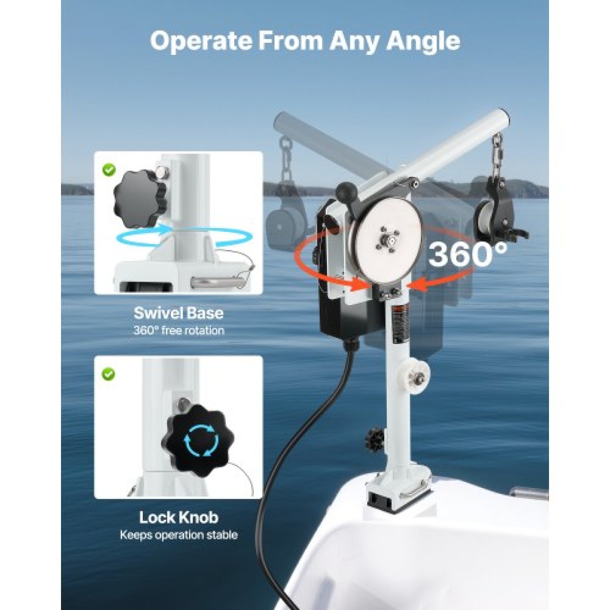 VEVOR Line Hauler Pot Puller, 12V DC 1200W, Line Hauler Winch Hold χωρητικότητας 90 kg ανύψωσης, Ταχύτητα γραμμής 35 m/min, 360° Περιστροφή & ανθεκτικό στη διάβρωση, Crab Pot Puller για παγίδες καβουριών, γαρίδων, αστακού